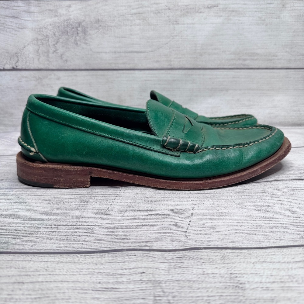 Walk Over Mens Green Leather Penny Loafers Handsewn in Maine USA Size 11 M